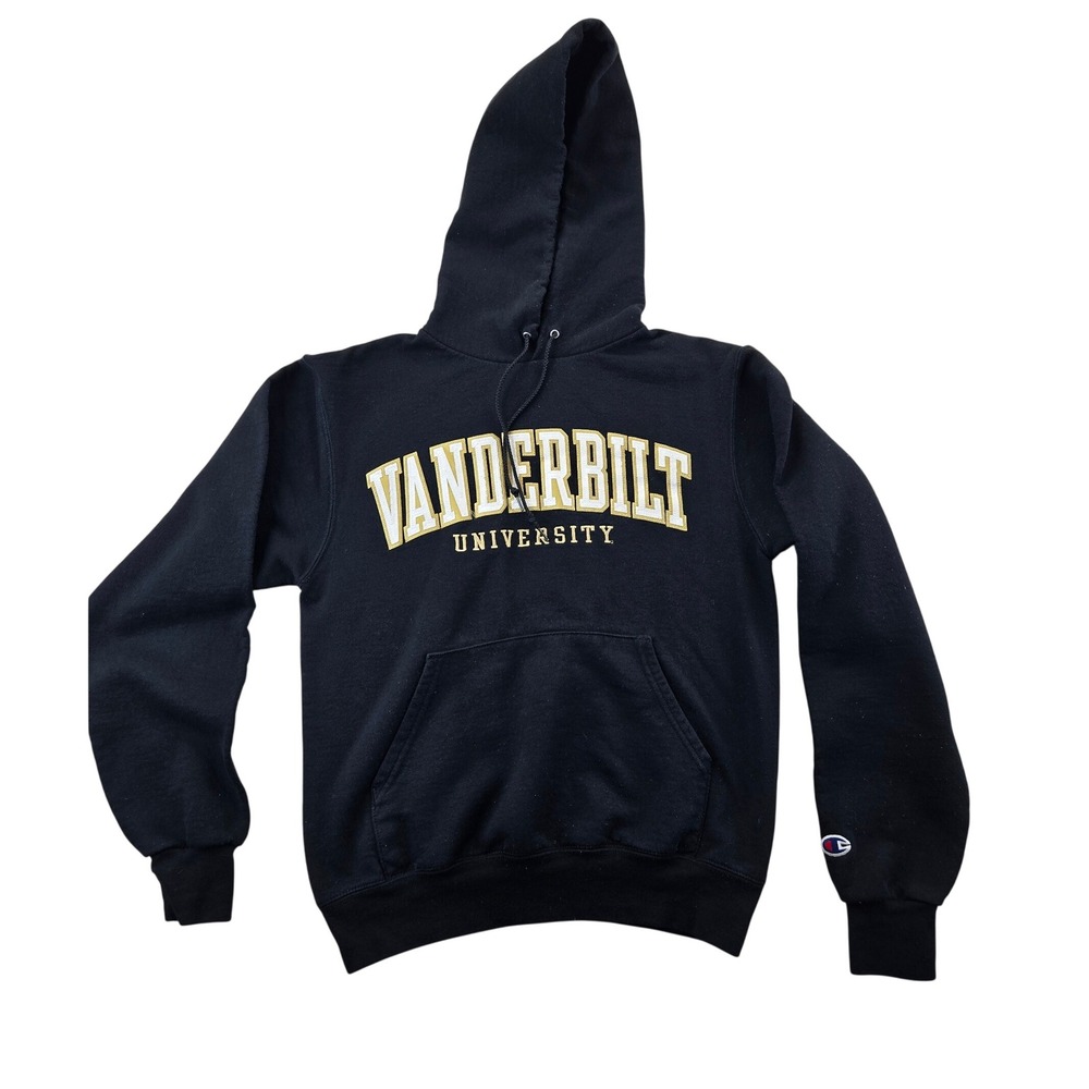 Champion Hoodie Men XS Black Vanderbilt University Eco Fleece Sweatshirt Graphic